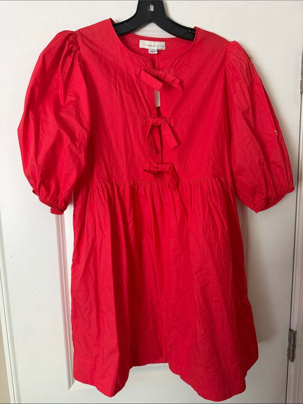 Women’s  Red Puff-Sleeve Tie-Front Dress